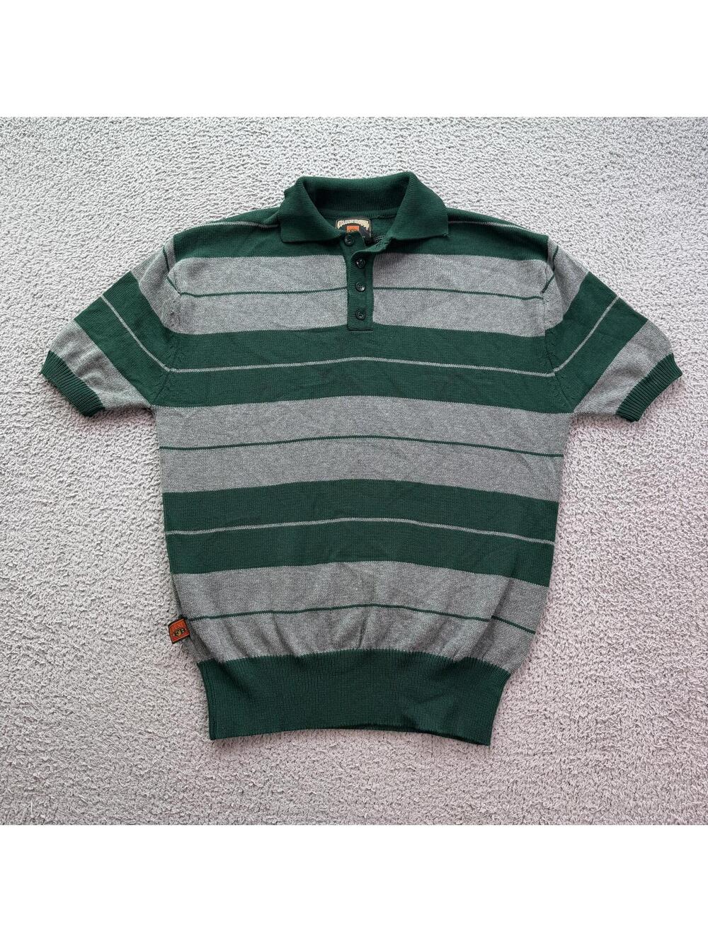 Vintage County Seat Knit Polo Sweater Shirt Green Gray Striped Y2K Grunge 90s S